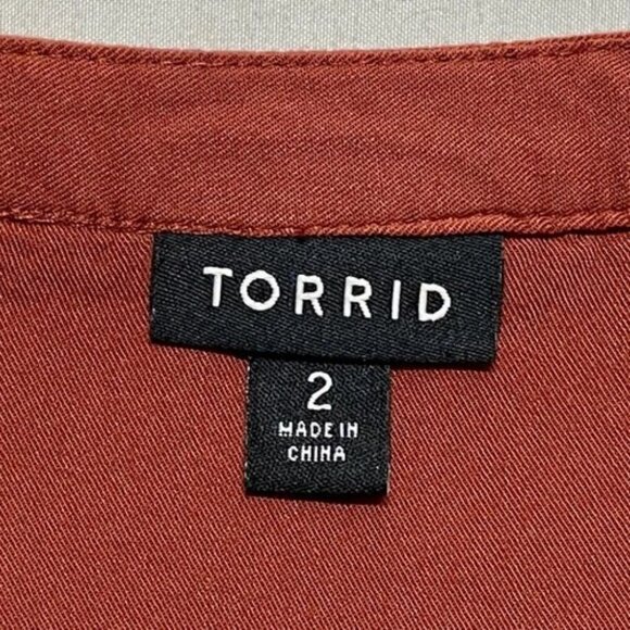 Torrid Mini Studio Cupro Zip Front Shirt Dress Women's 2 Brown Spice Flowy READ - Picture 15 of 15